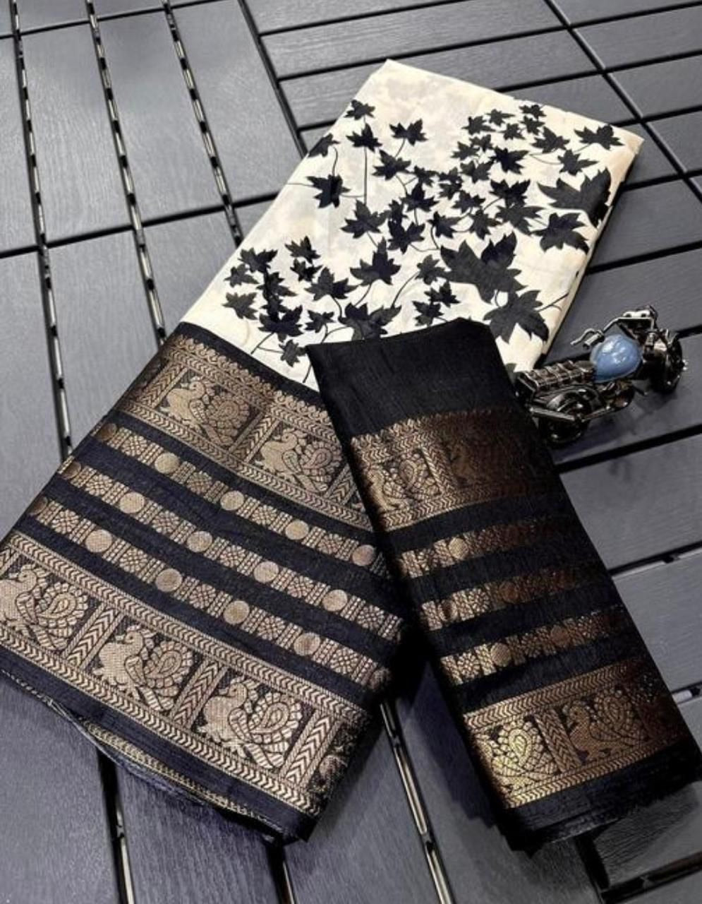Beautiful Kalamkari Dola Silk Printed Saree With Unstitched Blouse