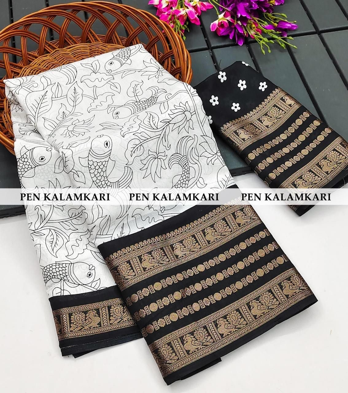 Beautiful Kalamkari Dola Silk Printed Saree With Unstitched Blouse