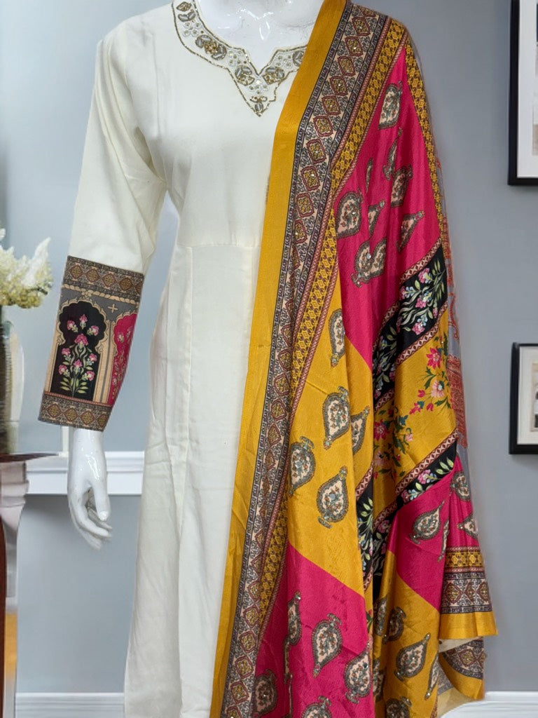Hand Work Gown With Silk Dupatta