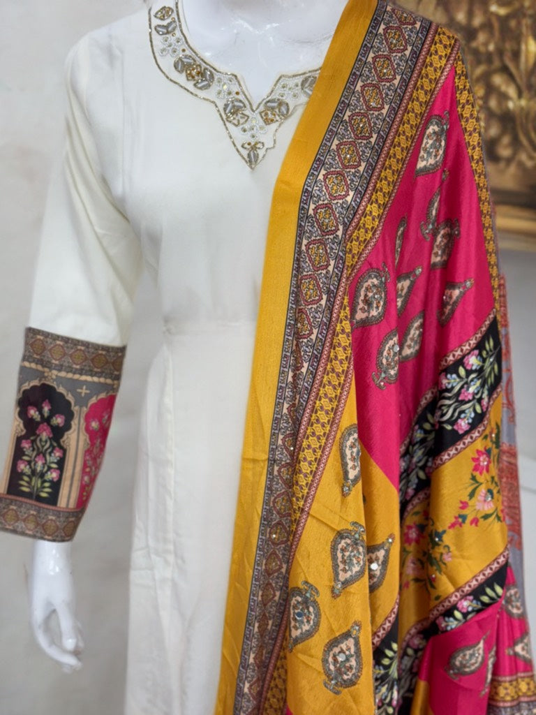 Hand Work Gown With Silk Dupatta
